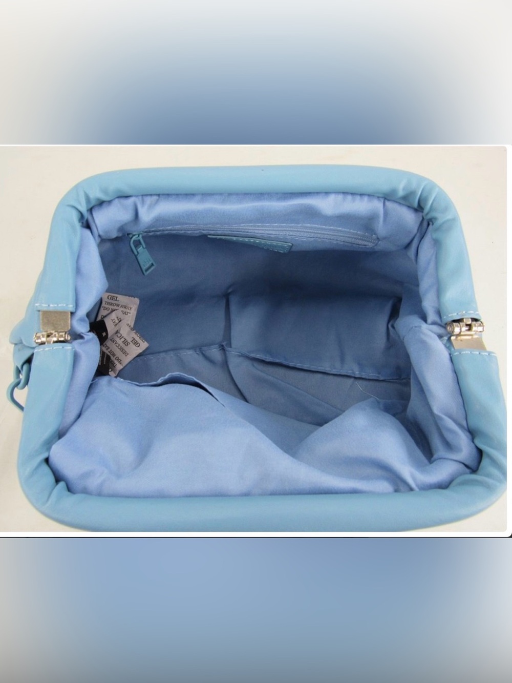 Badgley Mischka Blue Vegan Leather Soft Clutch Chain Evening Bag Wrapped Frame - Picture 9 of 16